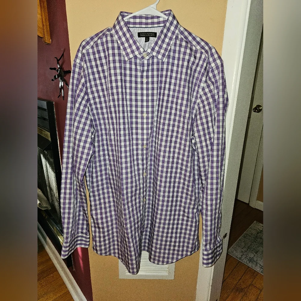2 Banana Republic Plaid Button-Down Long Sleeve shirts SZ XL